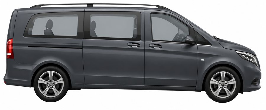 Grey 8-seater passenger van, side view