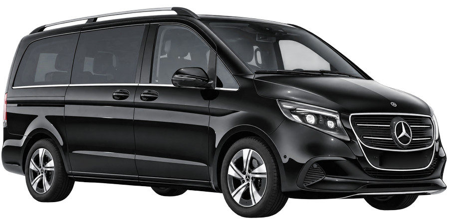 Black Mercedes-Benz V-Class MPV, front three-quarter view