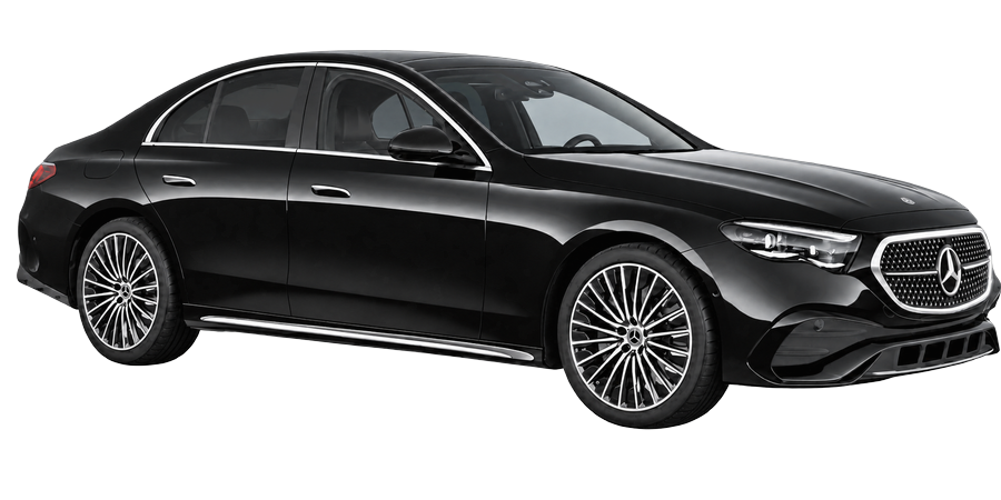 Black Mercedes-Benz E-Class, front three-quarter view