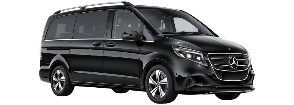 Black Mercedes-Benz V-Class MPV, front three-quarter view