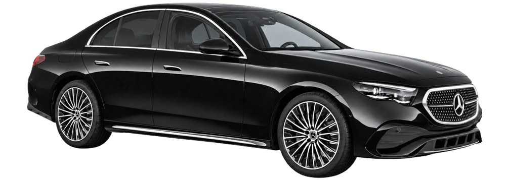 Black Mercedes-Benz E-Class, front three-quarter view
