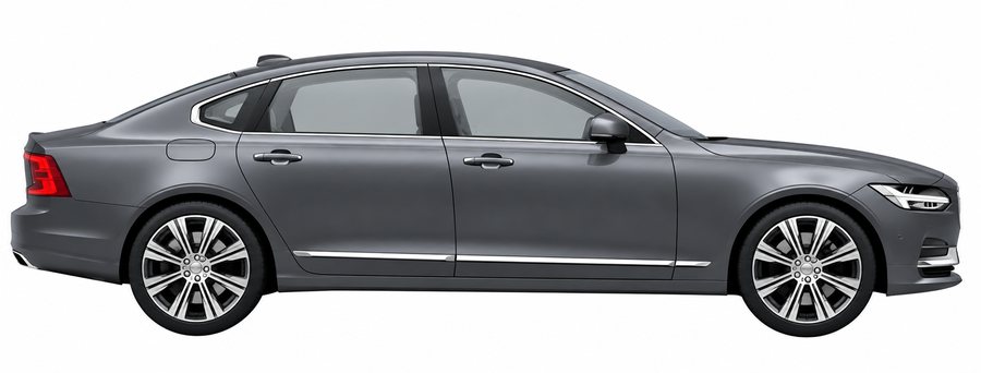 Grey saloon car, side view